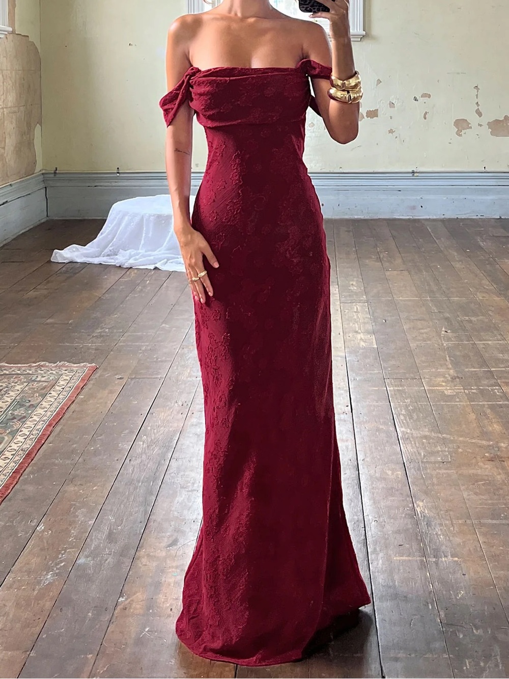 Princess Polly Azura Off The Shoulder Maxi Dress Burgundy